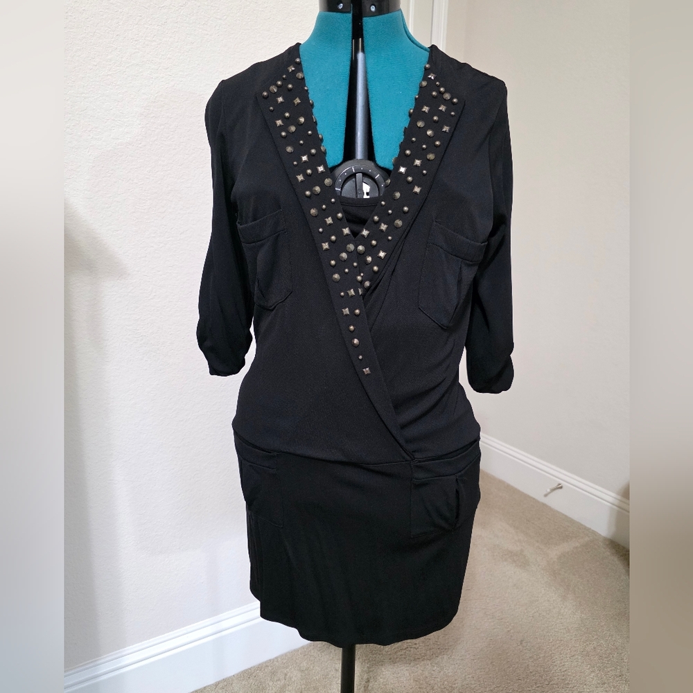 INC International Concepts Black Studded Long Sleeve Dress